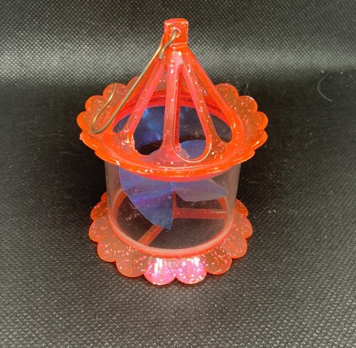 Bird Cage Spinner Ornament Vintage Pink Blue