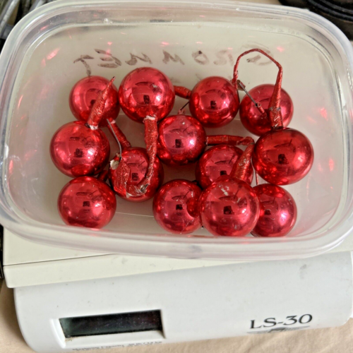 12 Vintage Christmas Blown Glass Tree Ornaments Small Red Cherries - Picture 1 of 4