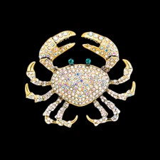 AB/Red/Blue Crystal Rhinestone Large Crab Brooch Pin Gift