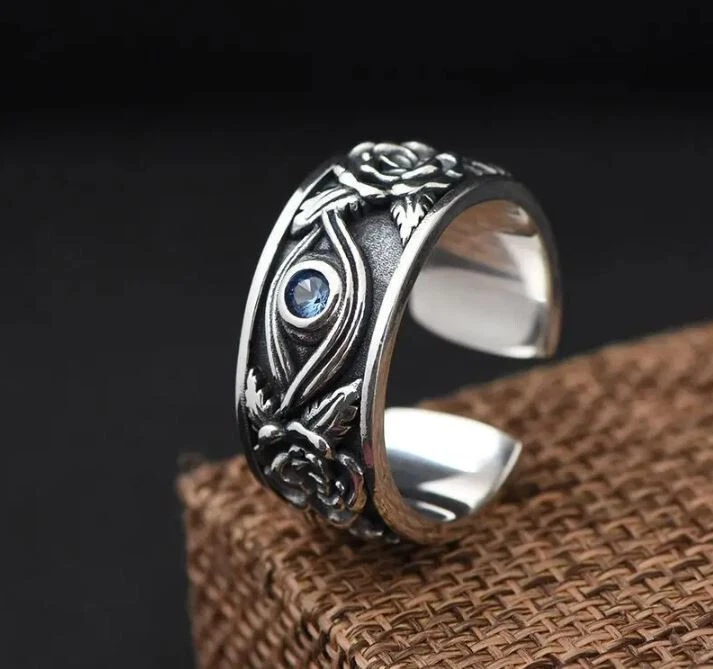 Ring 925 Silber Sterling Zirkonia Blau Herren Damen Sterne Größe Verstellbar - Bild 3 von 4