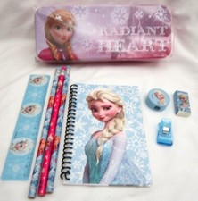 Frozen Purple Elsa Anna Pencil 8" Tin Case  8pc Stationary Set Combo-New vers2