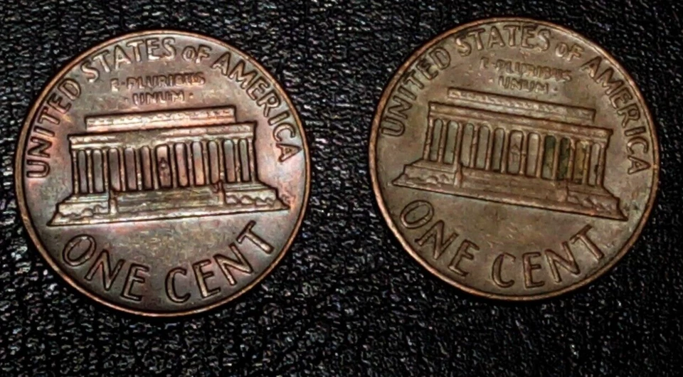 2 COIN SET 1969 D Mint Error Copper Penny Lincoln Wheat 1c Cent  - Image 2 of 3
