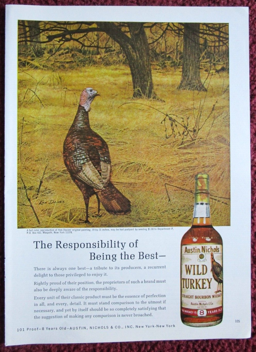 1967 Austin Nichols WILD TURKEY Bourbon Whiskey Print Ad ~ Ken