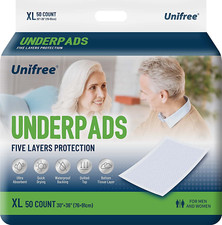 Unifree Disposable Underpads, Super Absorbent, 50 Count, Blue, XL Size