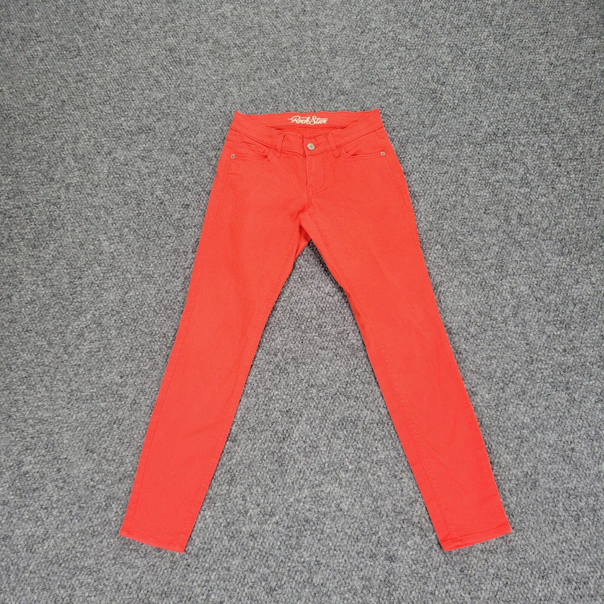 Old Navy Jeans Womens Orange Red Denim Rockstar Tapered Leg