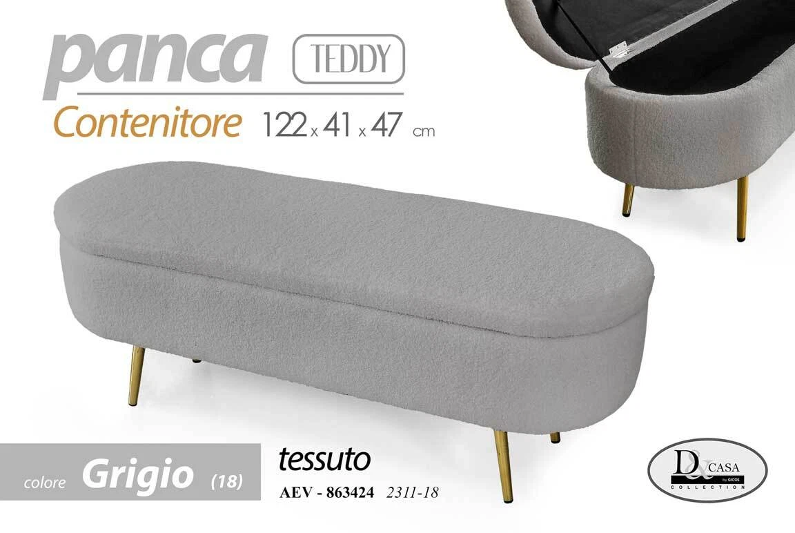 Panca e 2 Pouf in Giunco Grigio