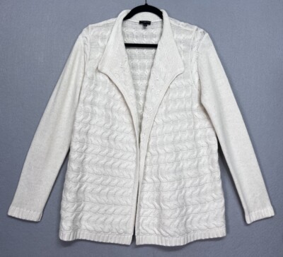 Talbots Cardigan Ivory Cable Knit Merino Wool /Cashmere Women s Size MP