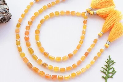 8 Inches Glass Filled Yellow Sapphire Faceted Tumble Tube Beads Natural Gemstone - Image 1 of 4