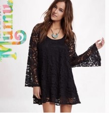Show Me Your Mumu Lace Black Caviar Fannie Flow Mini Dress Bell Sleeves Small
