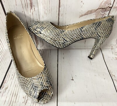 Stuart Weitzman Heels Women's 8M Snakeskin Embossed Leather Peep Toe EUC!