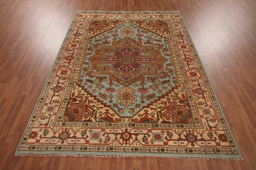 Light Blue Heriz Serapi Oriental Area Rug 8x10 Wool Handmade Living Room Carpet - Picture 14 of 19