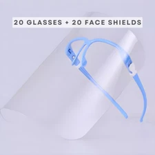 5 PACK Face Shield Guard Mask Safety Protection With Glasses - BLUE COLOR FRAME