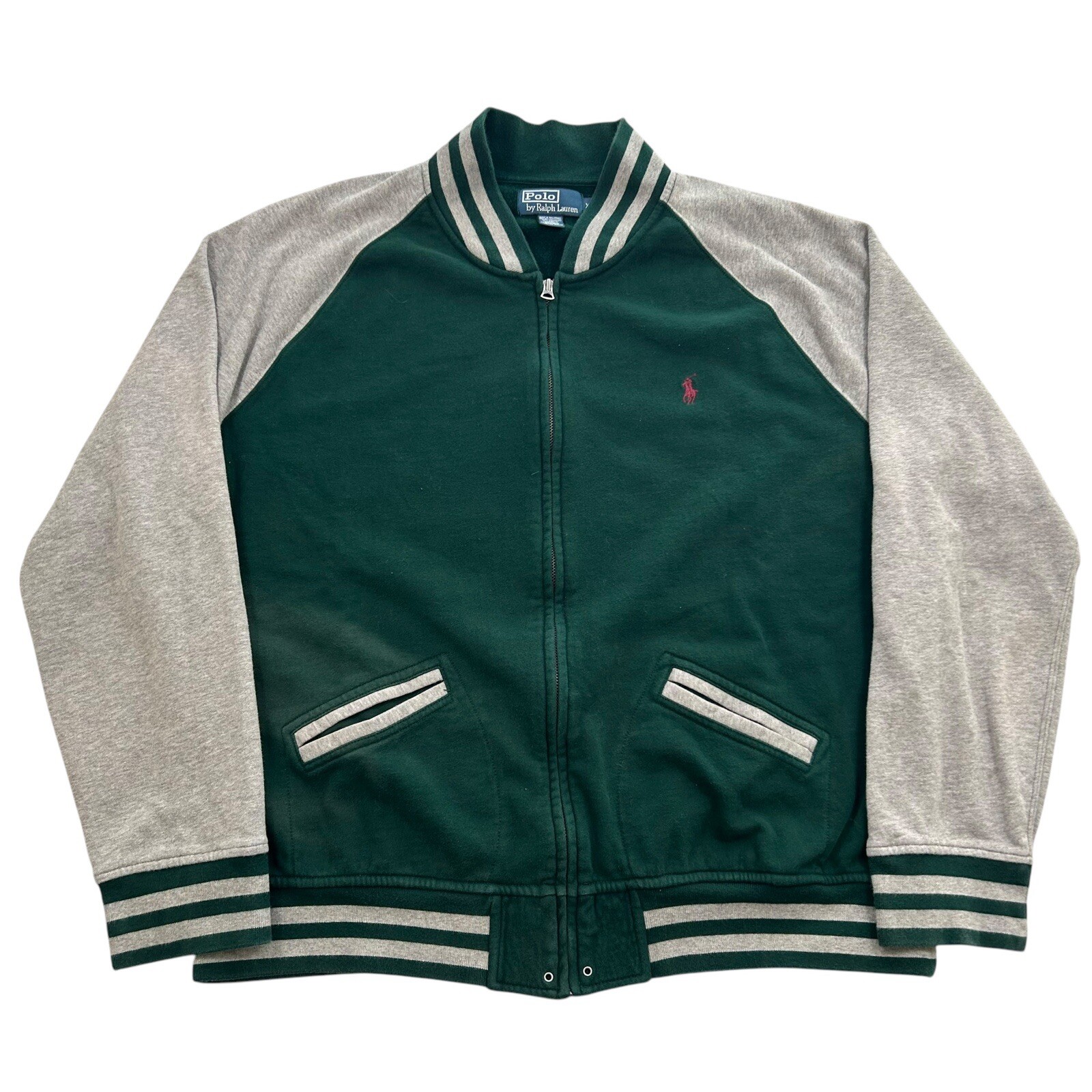 Felpa Vintage Polo Ralph Lauren Full Zip Varsity Stile Lettera Taglia 2XL Pony