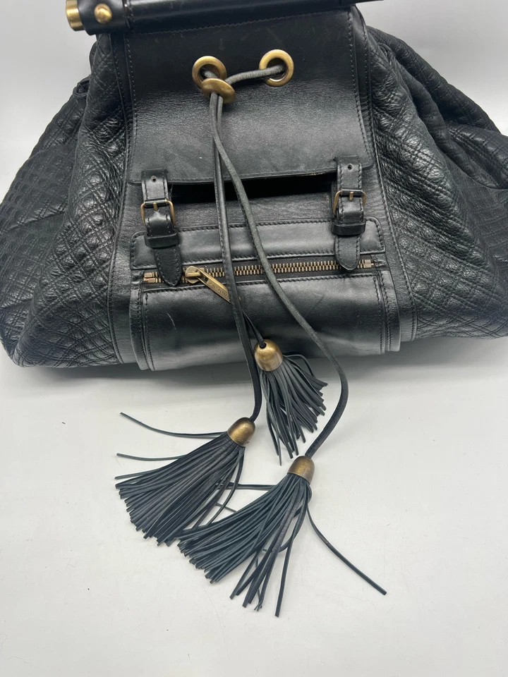 Bolso de Hombro Zac Posen Cuero Acolchado Negro XL Beatrice con Borlas Foto 2 de 4