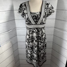Ann Taylor LOFT Petites Shift Dress Floral Cap Sleeve Empire Waist Black Size 8
