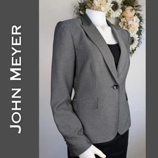 John Meyer Collection Blazer 10 Gray Check Notched Lapel Classic Preppy Career