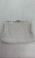 Vintage 1950s 60s White Gold Beaded Kiss Lock Evening Clutch Bag Made in Japan