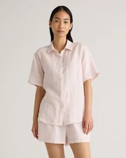 Quince 100% European Linen Shorts Pajama Set Pale Pink Sleeved Jumpsuit S
