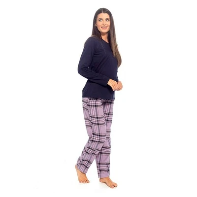 FOXBURY Ladies Check Pyjamas Brushed Cotton Jersey PJ Set Warm Nightwear Size 8-22