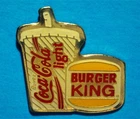 BURGER KING FAST FOOD RESTAURANT & COCA COLA LIGHT - COKE - VINTAGE LAPEL PIN