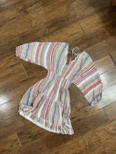 Hyped Unicorn Pastel Striped Boho V-Neck Ruffle Dress Size Small