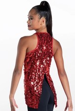 Dance Pre-Owned Costume Top Weissman SQ9682 Red Medium Child Sequin Tank Flyaway