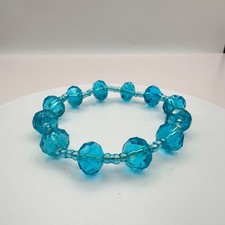 Vintage 90s Teal Blue Glass Faceted Beaded Stretch Bracelet Boho Chic Jewelry