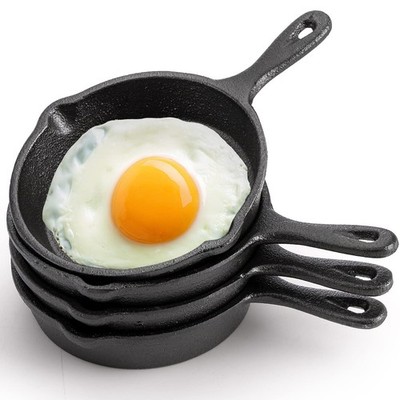 4 Pack Mini Cast Iron Skillet 4''Small Frying Pans with Double Drip-Spouts