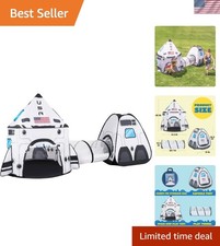 White Rocket Ship Pop up Play Tent with Tunnel and Playhouse Kids Indoor Outd...