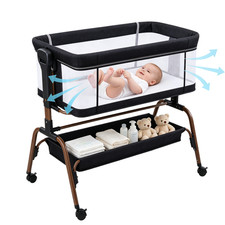 4-in-1 Rocking Baby Bassinet Bedside Sleeper with 8 Height Adjustable Wheels
