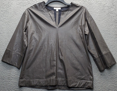 Prologue Faux Leather Top Womens Small Brown Soft Stretch Long Sleeve Split Neck