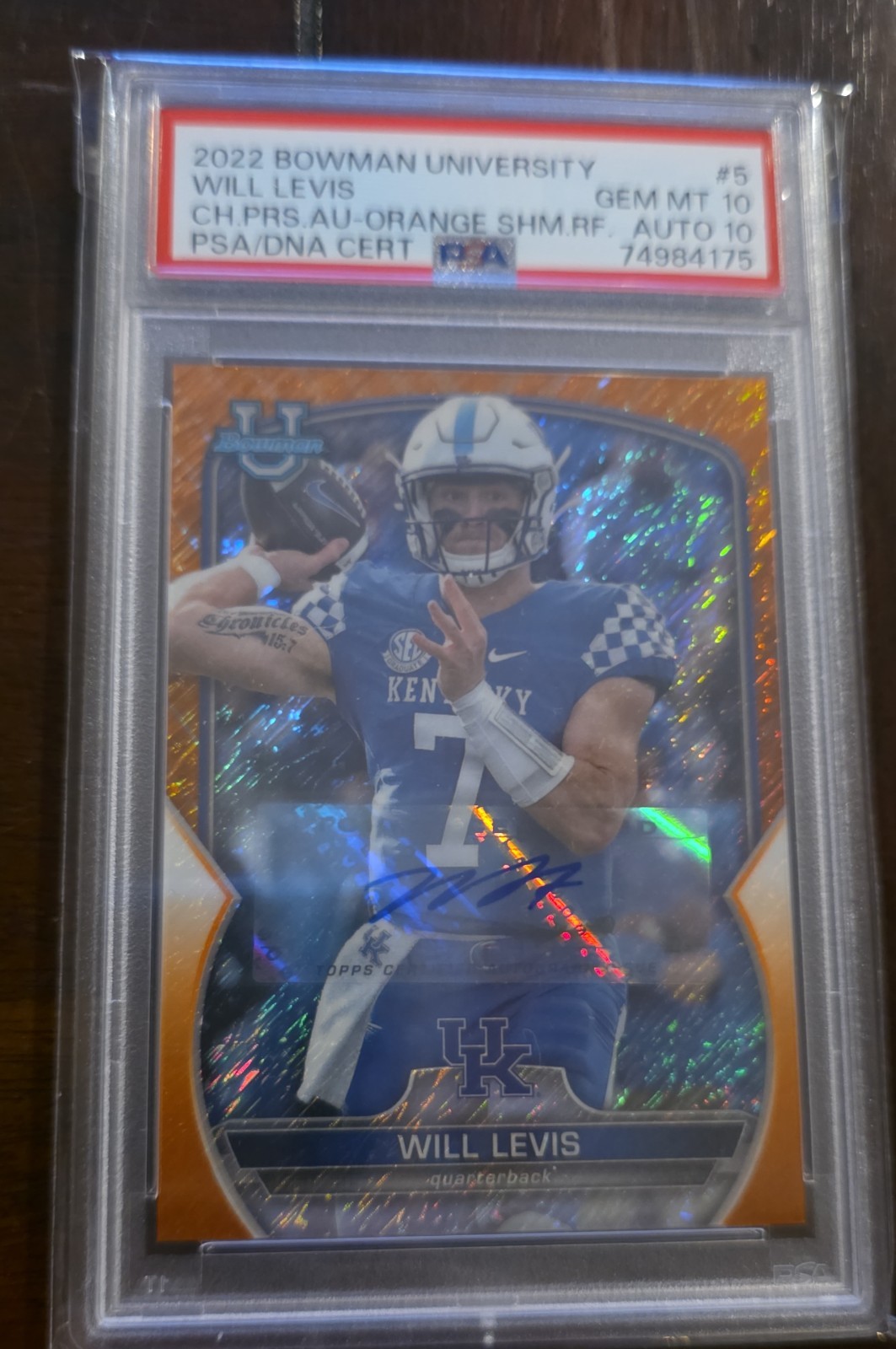 2022 Bowman University Chrome Autograph Will Levis Orange Shimmer Refractor /25