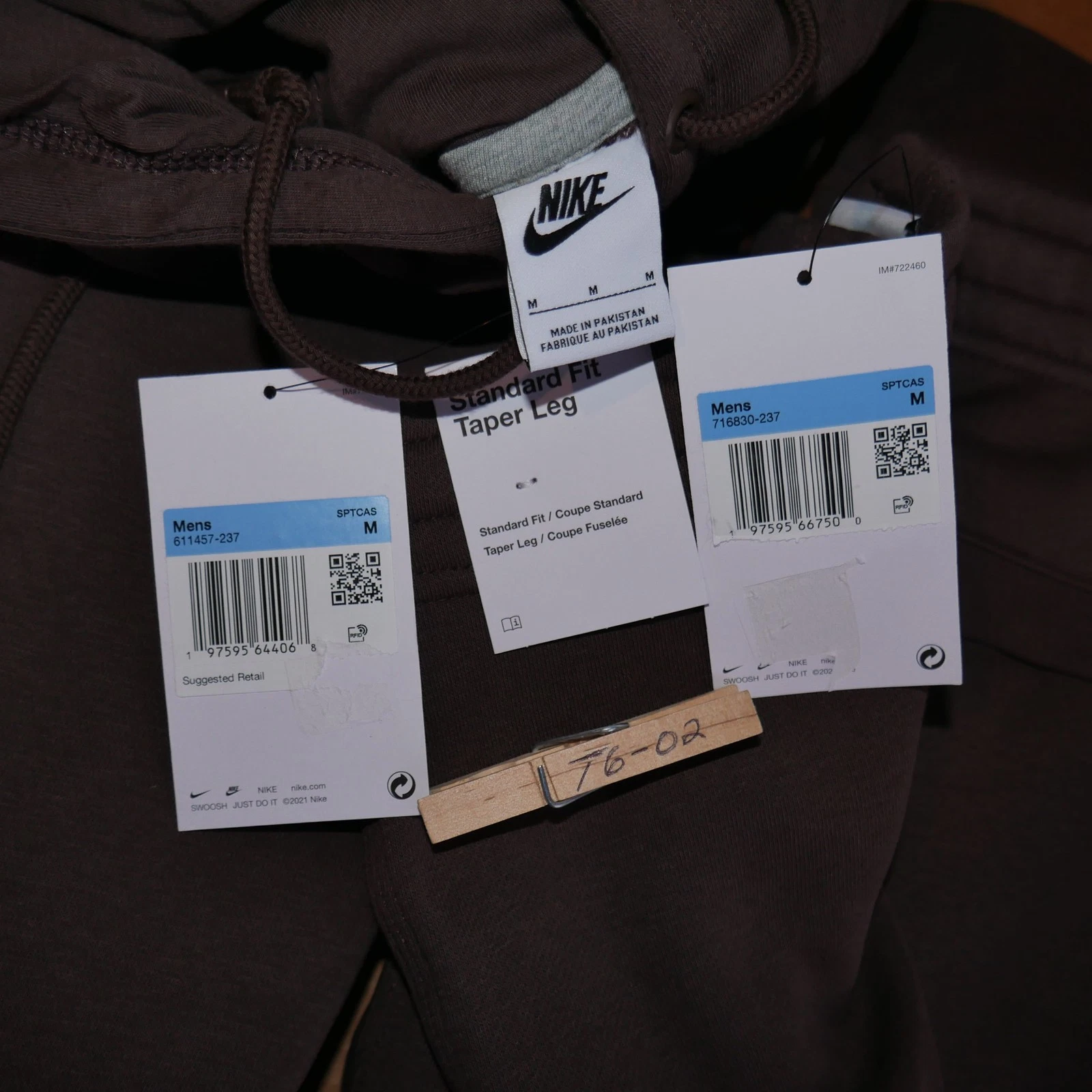 VALENTINO Felpa Nike Swoosh uomo abbinata 2 pezzi tuta pile marrone cioccolato nuova con etichetta