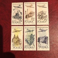 Poland Stamps 1957 MNH Airplane over Towns And Landscapes
