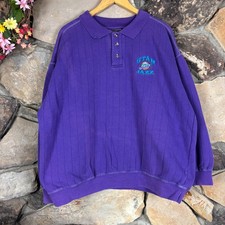 Vintage 90s Utah Jazz NBA Pullover Button Sweatshirt Collared FADED Mens XL USA