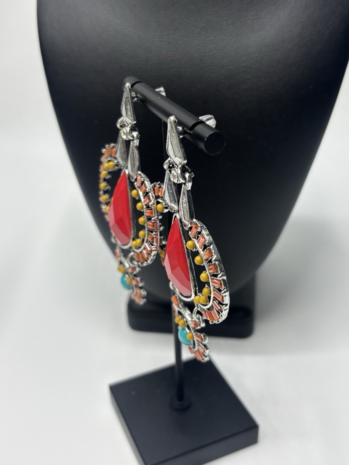 Statement Multi-Colored Earrings Post Silver Tone… - image 4
