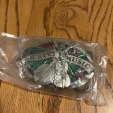 Siskiyou Country Music Pewter Belt Buckle Banjo Fiddle Cowboy E-29 Vintage 1984