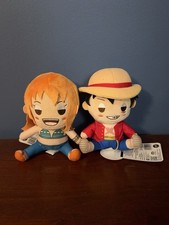 New Set One Piece 6.5in Luffy And Nami Sitting Style Plush Round1 Exclusive