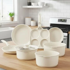 Versatile 7-Piece Nonstick Cookware Set with Removable Handles - Safe & Chic