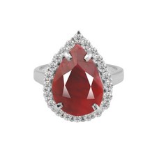 15Ct Certified Pear Red Ruby Ring with White Accents in 925 Sterling Silver Gift