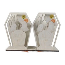 Halloween 3D Light Up Decoration LED Wood Decor Ghost Tombstone Graveyard 2 Lot