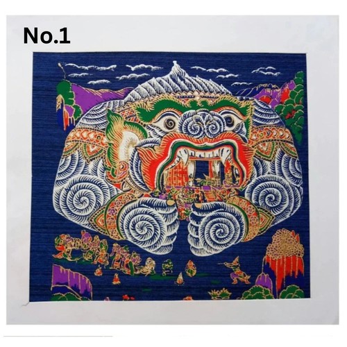 Handmade Thai Silk Screen Art Print Fabric Unframed Traditional Asian - Picture 8 of 12