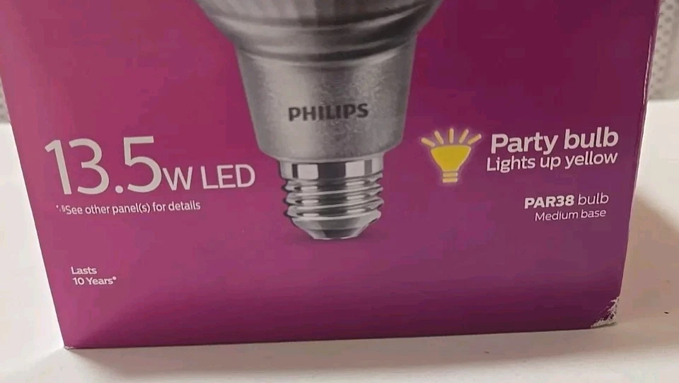 Philips 13.5W LED Yellow PAR38 Medium Dimmable LED Bug Party Light Bulb NIB NEW - Image 3 of 4