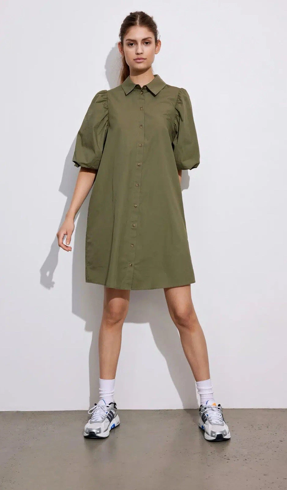 VETEMENTS Civico 51 Camicia Donna Abito Cotone con Maniche Voluminose Verde Tg Media