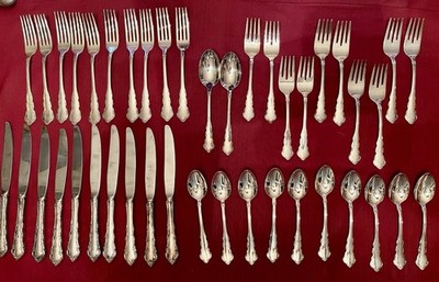 Vtg 1950 s MCM Dresden Rose Reed & Barton 42 Pc Flatware Set SILVERPLATED