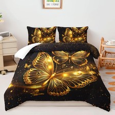 Girls Butterfly Bedding Set Queen Size,Black and Gold Duvet Set Room Decor,Sp...
