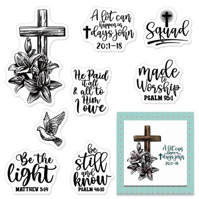 Religion Cross Clear Stamps for Card Making - Decorative Blessing Words & Flo...