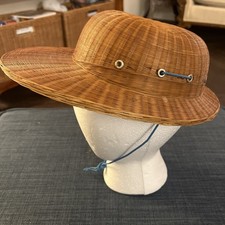 VTG 50s Straw Rattan Bamboo Safari Pith Helmet Hard Hat Tropical Sun Jungle