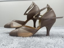 Elegance Shoes Womens Size 7 Brown Mesh Leather Ankle Strap Ballroom Dance Heels