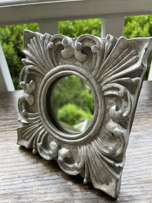 Mini Ornate Mirror Frame Gilt Silver Carved